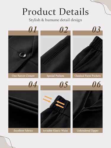 Women's 2 Piece Suit One Button Slim Fit Linen Casual Blazers Office Work Formal Blazer Suit Pants Set Black4