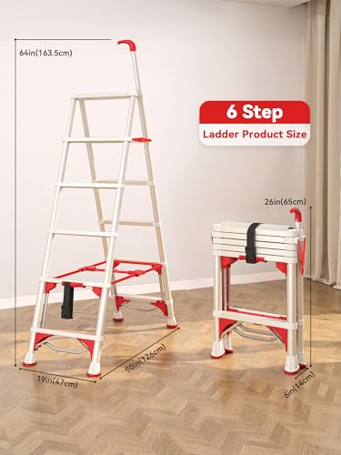 Image of 6 Step Telescoping Ladder, 5.4FT Adjustable Ladder with Safety Lock