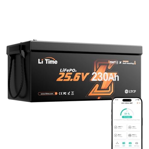 Image of LiTime 2 Pack 24V 230Ah Self-heating LiFePO4 Lithium Battery, Bluetooth 5.0, Low-temp Cutoff Protection, 4000+ Deep Cycle for Off-Grid RV Marine Home Energy Storage