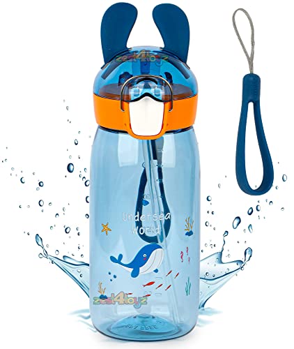 Image of Zest 4 Toyz Bunny Ear Water Bottle for Kids Leak-Proof Sipper Bottle with Flip Straw BPA-Free Portable School Bottle with Strap for Boys & Girls- Blue (550ML)
