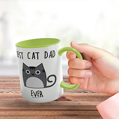 Stuff4 Best Cat Dad Ever Mug - Funny Gift for Men 11oz Ceramic Dishwasher Safe Premium Green Handle, Green - Dad - Image 3
