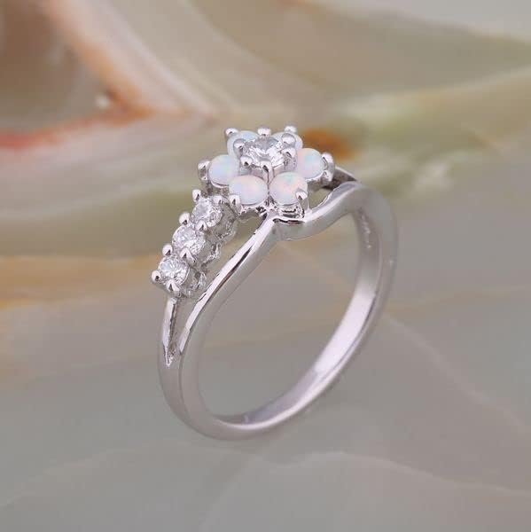 LARDROK Exquisite Round Cut White Created-Opal Stone Flower Created Opal Rings Women Jewelry Birthday Proposal Gift Bridal Engagement Party Band Rings - Image 4