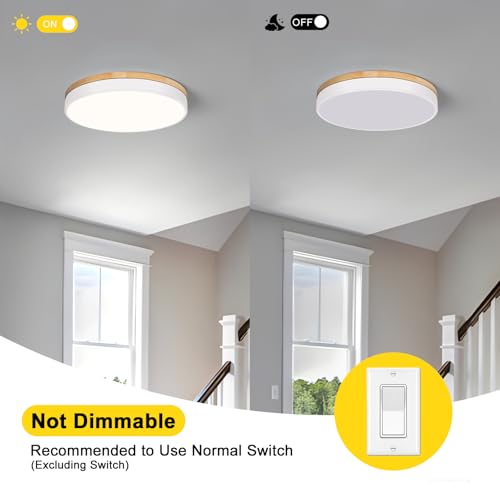 Image of Modern Wood White Flush Mount Ceiling Light 15.75 Inch