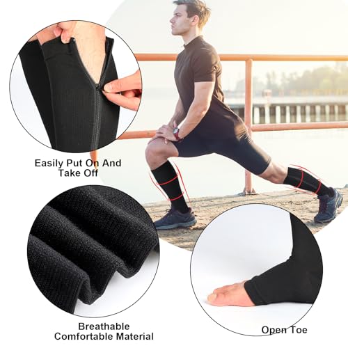 Image of Nuanchu 3 Pairs Open Toe Zipper Compression Socks 20-30mmhg Zipper Compression Toeless Knee High Socks for Men Swelling Edema