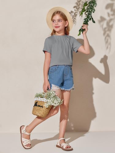 Image of Haloumoning Girls Pleated T Shirts Kids Summer Short Sleeve Fashion Tops Tees 5-14 Years
