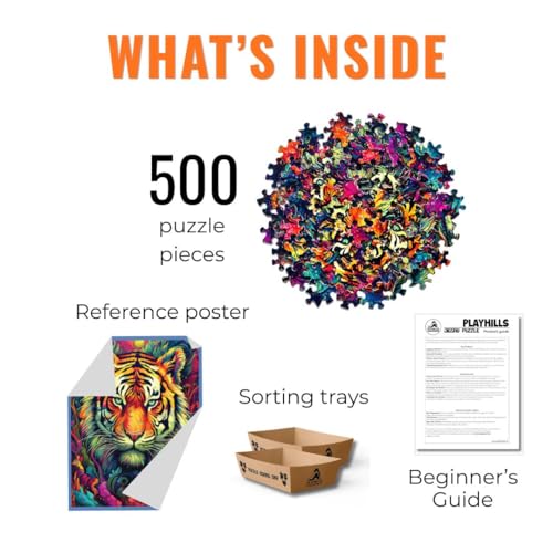 Image of 500 Piece Wooden Jigsaw Puzzle Spirit Animal The Fearless Tiger for Teens & Adults (Age 13+) | Mindful, Challenging & Eco-Friendly Puzzle | Vibrant Artwork, Gift-Ready Box