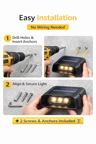 Image of LITVERSE Solar Powered LED Deck Light for Outdoor | 6 LED Step Wall Light | Waterproof Garden Pathway Stair Fence Lighting | Auto On /Off Solar Deck Lamp for Yard, Patio & Walkway - Black