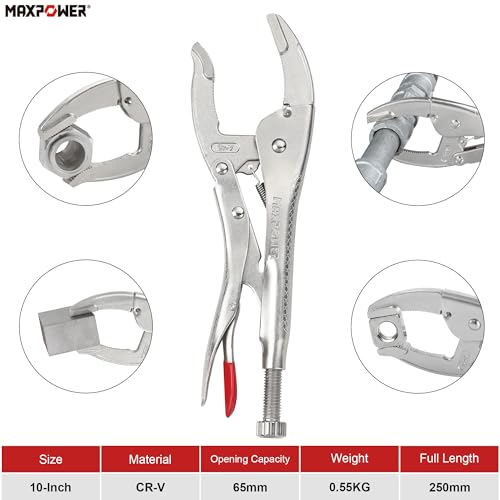 Image of MAXPOWER Locking Pliers, 10-inch Curved Jaw Locking Plier Set, Adjustable Opening Maximum Capacity 2.5 inch /65mm, Large Jaw Locking Pliers, 2 Pack