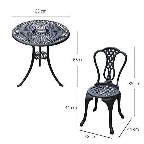 Outsunny 3 Piece Patio Cast Aluminium Bistro Set Garden Outdoor Furniture Table and Chairs Shabby Chic Style - Image 4