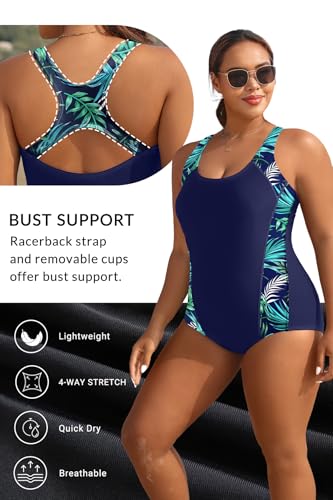 Image of Aqua Eve Plus Size Swimsuits Athletic One Piece Bathing Suit for Women Tummy Control Slimming Swimwear