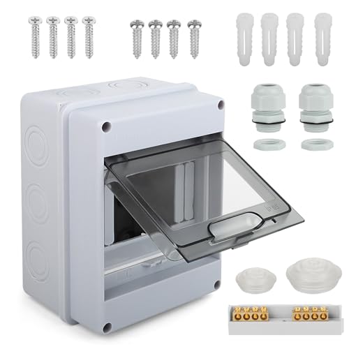 Coffret Electrique Etanche,Coffret Electrique Etanche Exterieur IP65, 5 Modules, Terminaux et Rails Intégrés Boîte à Fusibles Distributeur en Saillie,pour...