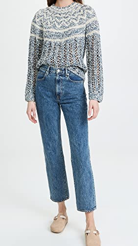 Theory Women's Chevron Pull Over, Ecru Heather/Deep Frost, Blue, Print, S #TOP4