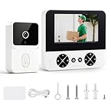VeftBltrem Timbre inalámbrico con cámara, 1080P 4.3" Timbre de vídeo inalámbrico exterior, IP65 exterior impermeable, visión nocturna, audio bidireccional, visión nocturna, sin APP, sin WiFi