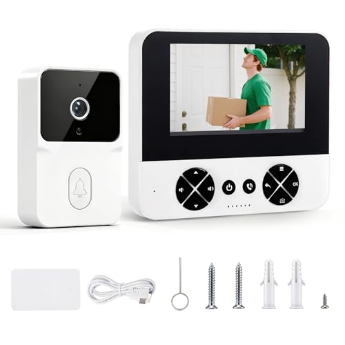 VeftBltrem Sonnette sans Fil avec Caméra, 1080P 4.3" Sonnette Vidéo sans Fil Exterieur, IP65 Exterieur étanche, Vision Nocturne, Audio Bidirectionnel, Vision Nocturne, sans APP, sans WiFi