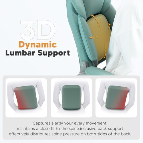 YAMASORO Office Chair with Lumbar Support, High Back Ergonomic Executive Office Chair with Flip-up Arms, Modern Technical Cloth Desk Chair, Computer Chair with Wheels,Blue-Green - Thumbnail 4