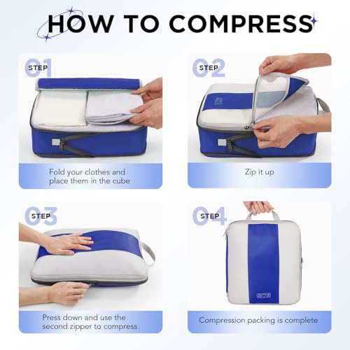 Image of OlarHike 10-Pack Compression Packing Cubes for Travel Essentials,Compressible Expandable Packing Cubes for Suitcase,Luggage Garment Bags for Travel,Handy Helper for Organizing Clothes(Klein Blue)