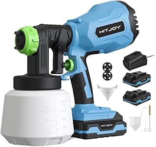 Battery Operated Paint Sprayer, 2 Battery Cordless Painting Sprayer Gun Easy Use for Wood Fence Furniture Ceiling Walls Automotive, Power HVLP Spray Gun with 1000ML Container & 2 Nozzles & 3 Patterns