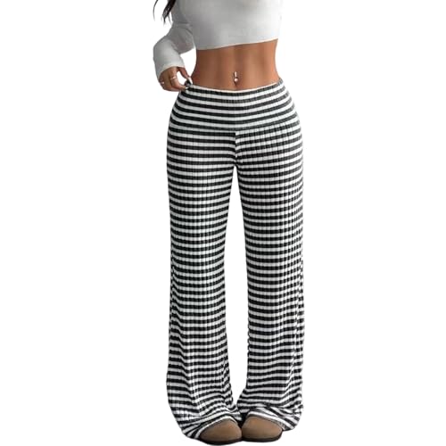 Pantalon rayé à jambe droite femme fini les tissus chauds inconfortables