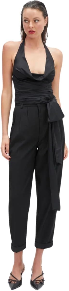 BARDOT Francine Cowl Neck Halter Top for Women - Black Sexy Backless Party & Date Night Top