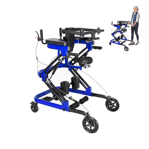 Four-Wheel Rolling Walker with Seat, Height-Adjustable, Quick-Fold Design, Width-Adjustable Wheels with Brakes, Adjustable Back Support, Walker for People with Mobility Difficulties. (Blue)