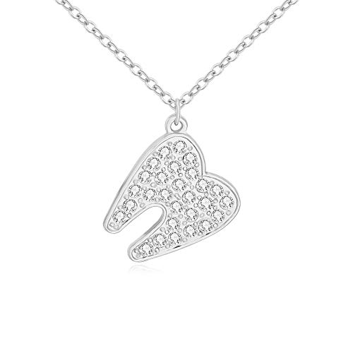 MANZHEN Dental Necklace Crystal Tooth Charm Necklace for Women Gifts (Silver)