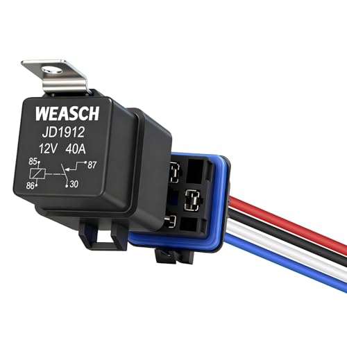 Weasch Waterproof Relay Kit, 12V 40A, 4 Pin SPST, Heavy Duty 14 AWG Tinned Copper Wires Automotive Relay and Harness Set for Automotive Car Marine Boat