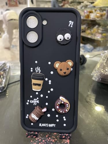 Image of Bintage Cute Fun Taddy| 3D Ball Bear| Donut| Coffee Rubber Case Full Body & Camera Protection Back Cover Compatible for Tecno Spark Go 3 4G - Black