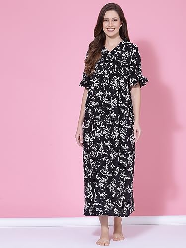 Image of OOMPH! Cotton Blend Nighty for Women's | Night Gown | Nighty | Nightdress | Maxi Dress | Sleepwear | Gown for Women | Nighties | Sleepwear