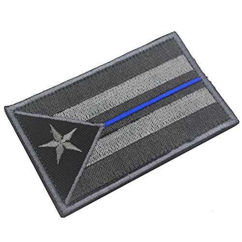 Puerto Rico Flag Police Thin Blue Line Embroidered Hook & Loop Patch Tactical Military Morale Emblem Patches Applique Badge 2Pcs #TOP5