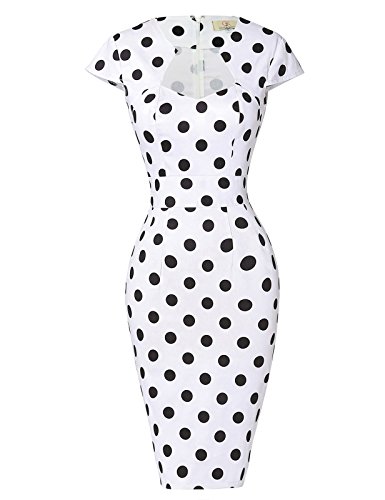 Polka Dots Vintage Ball Prom Dress Cap Sleeve White S CL7597-1