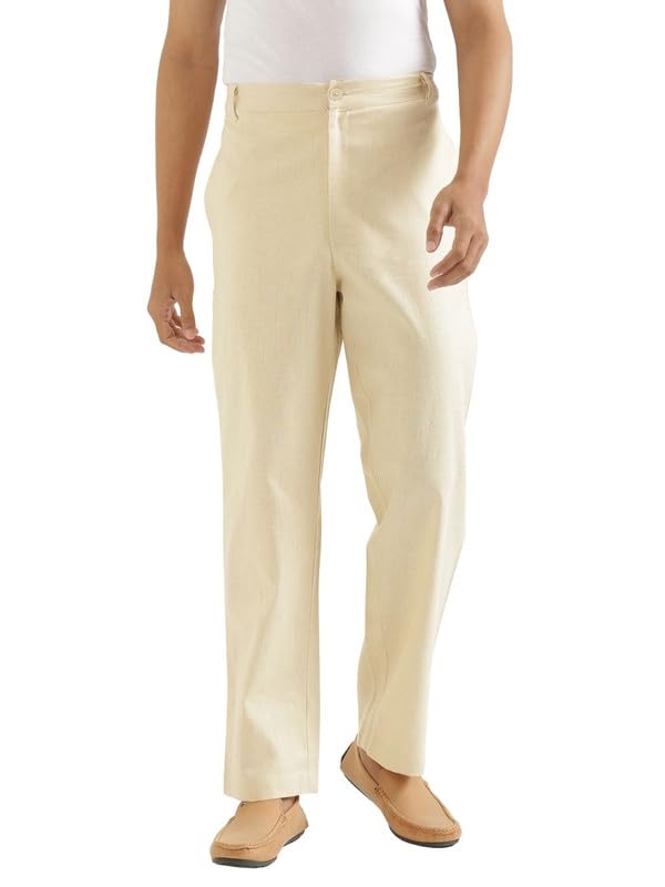 saadaa Men’s Linen Cotton Blend Straight Pants | Mid Rise Casual Trousers with Half Elastic Waistband | Lightweight Summer Wear-picture-23