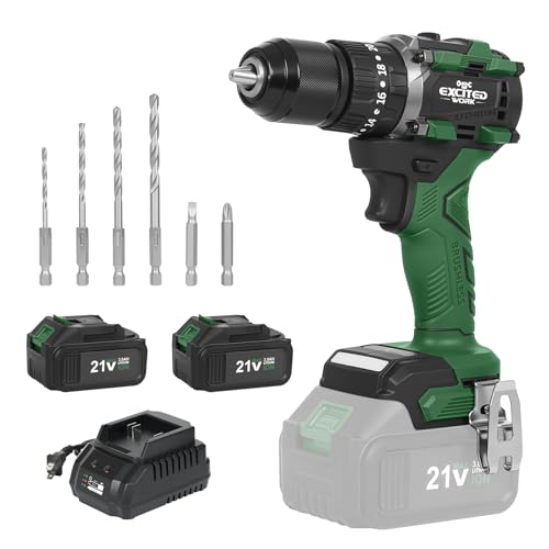 Image of 21V Brushless Power Drill Cordless, LAZYLAND 80Nm Electric Impact Drill Set with Dual 3.0Ah Batteries, 2 Variable Speed, 21+3 Torque Setting and LED Work Light for Home Repairing DIY, Green