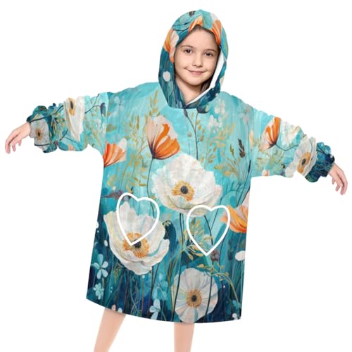 Wearable Blanket Hoodie for Kids, Watercolor Tulip Fleece Sweatshirt Blanket Oversized Blanket Sweatshirt with Pocket Flannel Warm Hooded Blanket 6-10 Year Old Girl Boy Gift, One Size