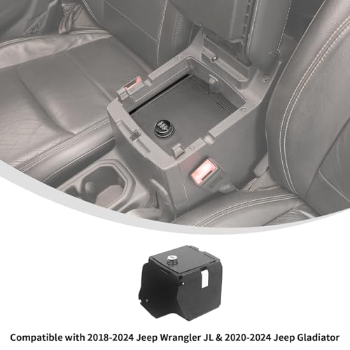 Linskip Console Valuables Safe Compatible with 2018-2024 Jeep Wrangler JL JLU 4XE & 2020-2024 Gladiator JT, for Jeep JL Security Console Insert, Console Gun Safe Vault for Jeep JL Accessories(Black) - Thumbnail 3