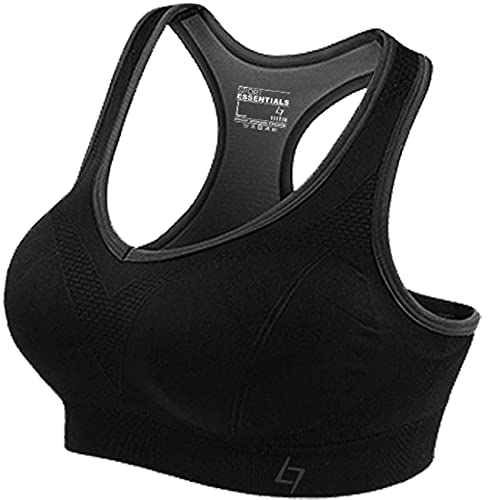 Fittin Womens Padded Sports Bras Wire Free with Removable Pads Black ,S