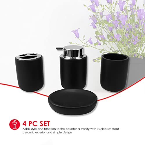 Home Basics Luxem 4 Piece Ceramic Bath Accessory Set (Black, 1) | Matte Finish | Neutral Color | Extremely Durable - Image 4