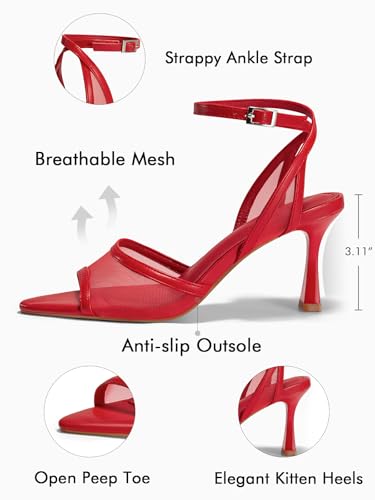 Image of Coutgo Womens Kitten Heels Sandals Pointed Open Toe Ankle Buckle Strap Summer Dress Shoes