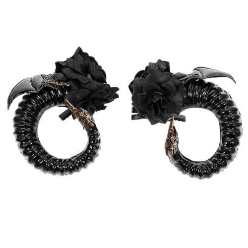 Horquillas negras de cuernos de oveja góticos y flores para mujer