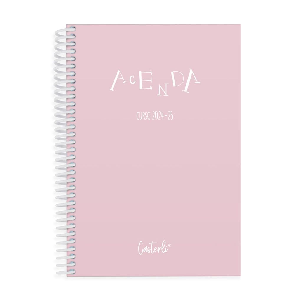 Casterli 84009-Rosa - AGENDA ESCOLAR 2024-25 BASIC Color Rosa, Semana Vista, Vertical, Tamaño A5, Papel 70g, Cubierta Polipropileno Opaco, Colores surtidos, 148 x 210 mm