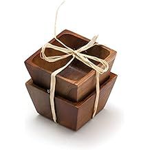 Lipper International Acacia Wood Small Square Bowls | For Condiments | Hand Wash Only | Brown | Set of 2