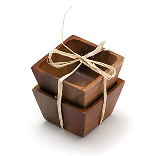 Lipper International Acacia Wood Small Square Bowls | For Condiments | Hand Wash Only | Brown | Set of 2