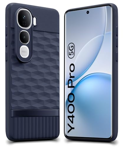 Image of WOW IMAGINE Back Cover for Vivo Y400 Pro 5G with Hexa Cube Design | Ultra Slim Soft Rubberised Case | Inner Velvet Fabric | Matte Silicone Flexible Mobile Case | Camera Protection - Blue