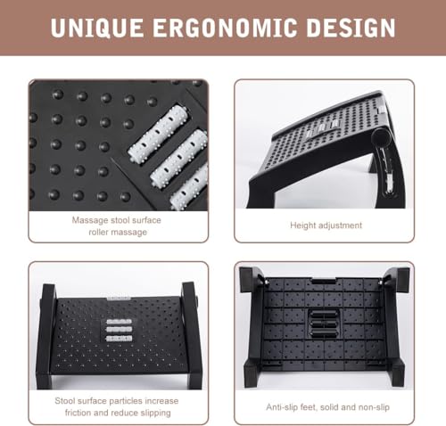 Banquinho de Massagem Para Os Pés Embaixo Da Mesa Com Altura Ajustável Em 6 Posições Ergonômico Com