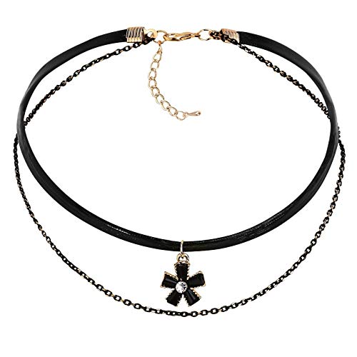 Pendentif fleur en or noir et zircone cubique pour femme