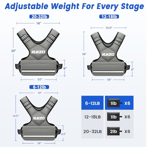 Image of Adjustable Weighted Vest Women /Men, 6-12lb /12-18lb /20-32lb Weight Vest with 6 Ironsand Weights for Strength Training Rucking Running Walking Fitness Workout