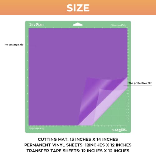 Htvront 70 Pack Vinyl For Cricut Machine, 57 Sheets 12" X 12" Permanent Adhesive Vinyl Sheets & 2 Cutting Mat & 10 Transfer Paper For Vinyl #TOP2
