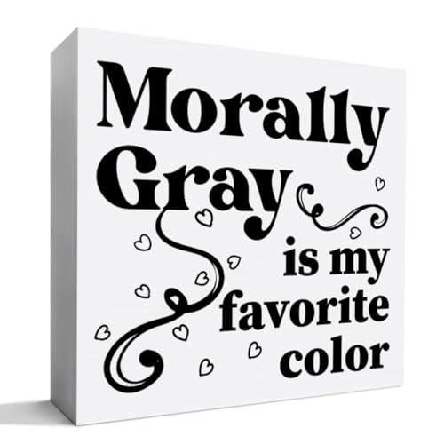 Romance Book Lover Desk Decor Wooden Sign, Reading Decoration for Home Shelf Bedroom, Bookish Gifts for Women Girl Book Nerd Bookworm Reader Librarian, Morally Gray Is My Favorite Color