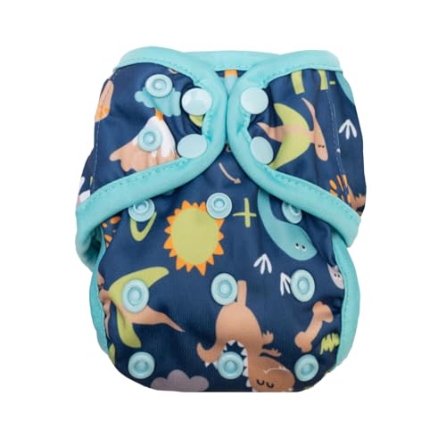 OsoCozy Newborn Reusable Cloth Diaper Covers - Adjustable Snap Fit & Double Leg Gussets for Babies 6-12 Pounds. Use with Prefold, Flat or Fitted Cloth Diapers or Snap-in Inserts – Dino Roar