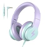 Candy Bila Kids Headphones, Wired Headphones for Kids Over Ear with Microphone, 85/94dB Volume Limiter Headphone for Girls Boys, Foldable Headphone for Learning & Entertainment,Gradient Purple