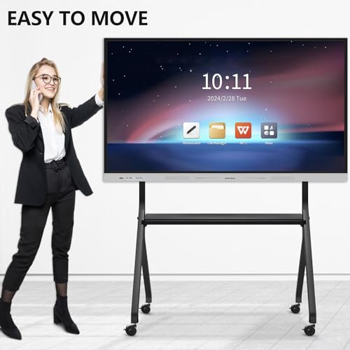 Image of Smart Board Stand for 55-75 Inch Electronic Whiteboard Screens, Lockable Wheels, Portable Design for Classroom, Home, Office